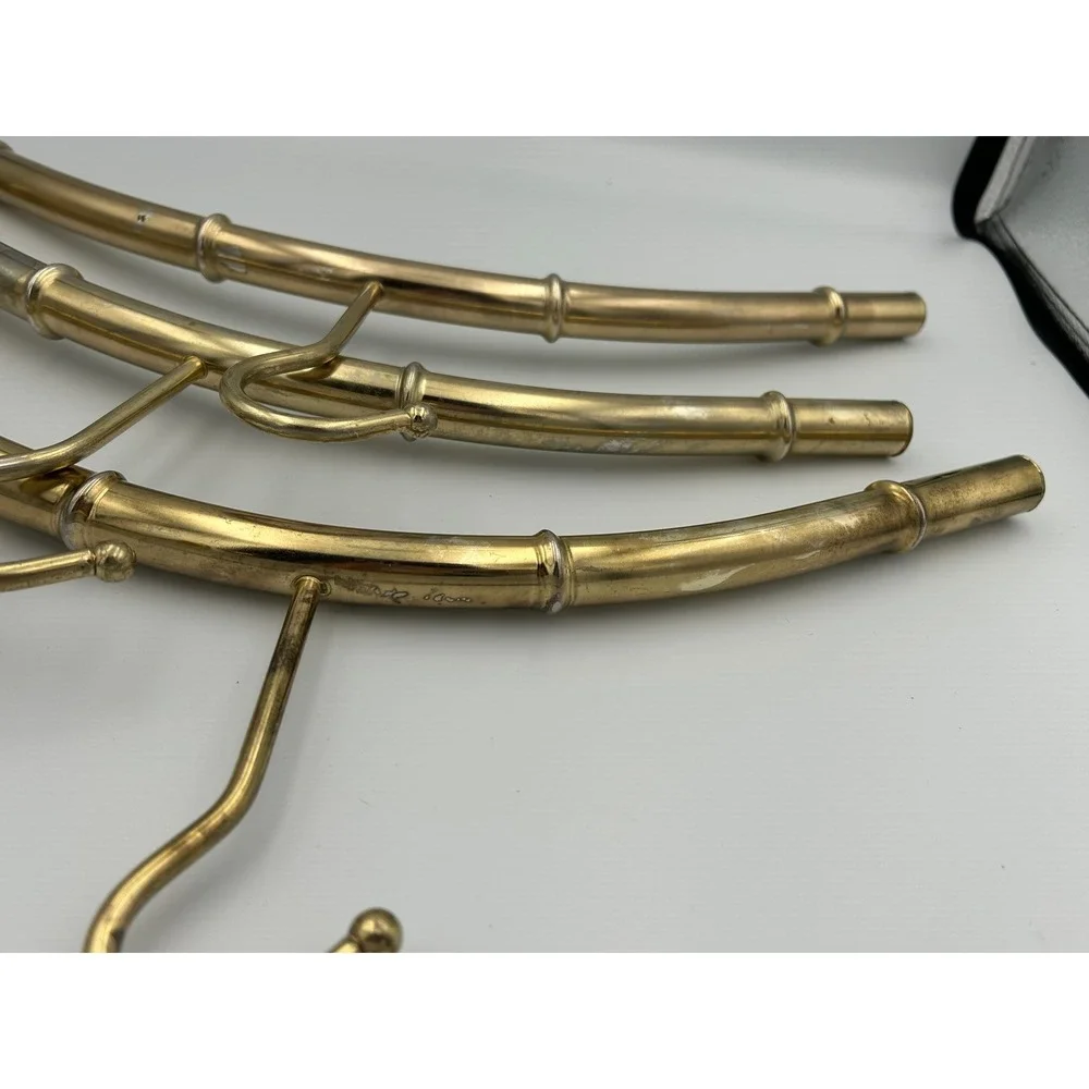 Vintage Brass Faux Bamboo Hangers Set of 3 Hollywood Regency Gold Metal Curved